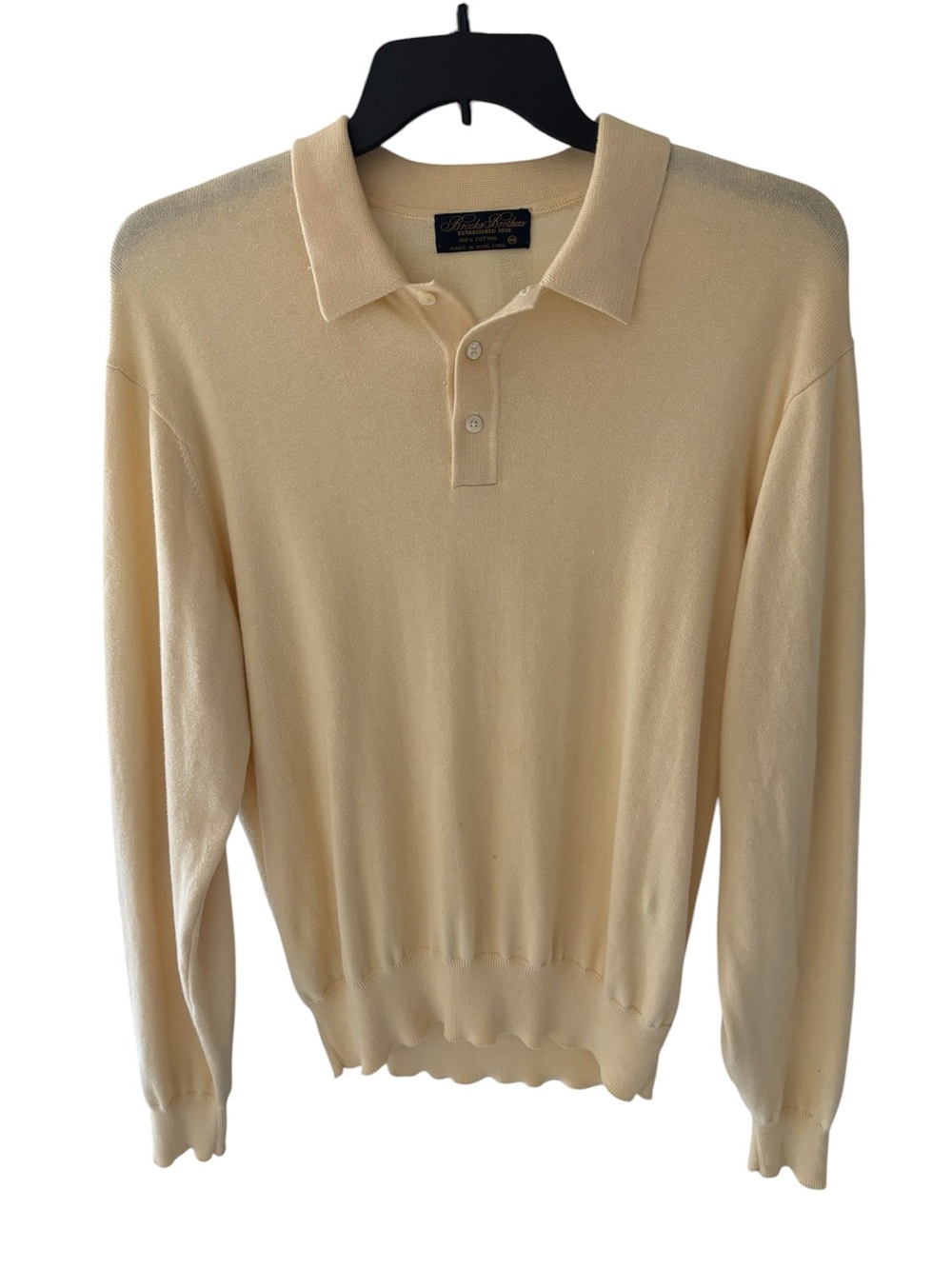 Men’s Brooks Brothers Light Yellow Long Sleeve Polo Sweater